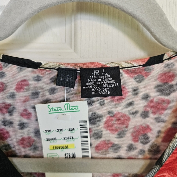 Y2K Vintage Silk Blend See-Through Lace Rose Floral Animal Print Vneck Top - Picture 2 of 5